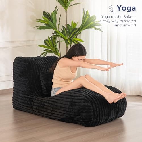 MAXYOYO Chaise Lounge with Pillow, Ergonomic Chaise Lounge Chair Indoor, Soft Fabric Velvet Floor Sofa, Fainting Couch for Bedroom Living Room 6