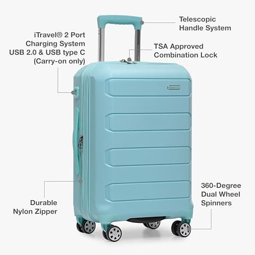Traveler's Choice Pagosa Hardshell Expandable Luggage with Spinner Wheels, Baby Blue, 22-Inch Carry-on 7