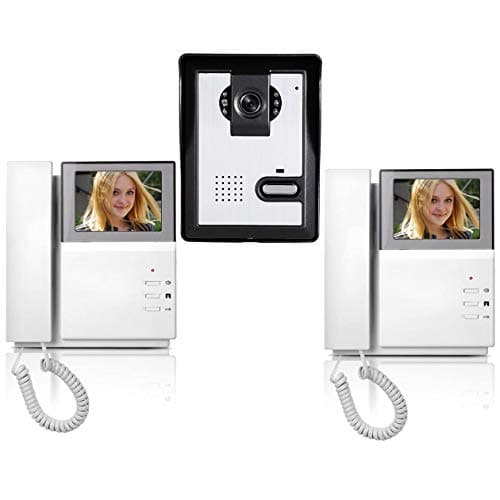 AMOCAM Wired Video Intercom Doorbell System 4.3 Inches HD LCD 2- Monitor Video Door Phone Bell Kits IR Night Vision Indoor Outdoor Camera DoorBell Intercom Doorphone Telephone Style 1V2
