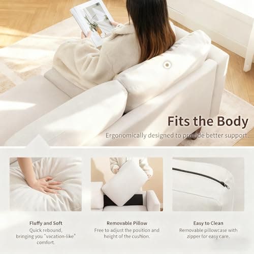 Gericco Mid Century Modern Couches for Living Room, 89" Comfy Couch Sofa with 3-Seater Deep Seats, Upholstered Sofas for Living Room, Office Apartment, Bedroom, Beige 5