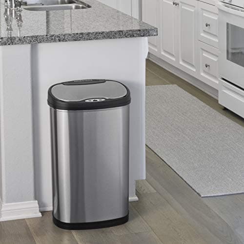 Ninestars CB-DZT-50-13/12-9 Automatic Touchless Infrared Motion Sensor Trash Can Combo Set, 13 Gal 50L & 3 Gal 12L, Stainless Steel Base (Oval, Silver/Black Lid) 9