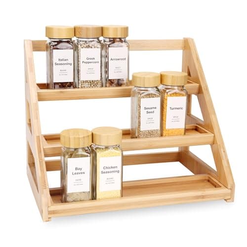 MNADSFKJ Spice Rack, Spice Organizer -3 Tier Bamboo Spice Racks, Solution for Spice Storage in Kitchens, Countertops，Storage Rooms and Other Places