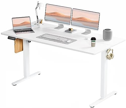 InfiniPower Electric Standing Desk, Adjustable Height Stand up Desk, 24x63 Inches Sit Stand up Desk with Cable Management, Memory Computer Home Office Desk, White