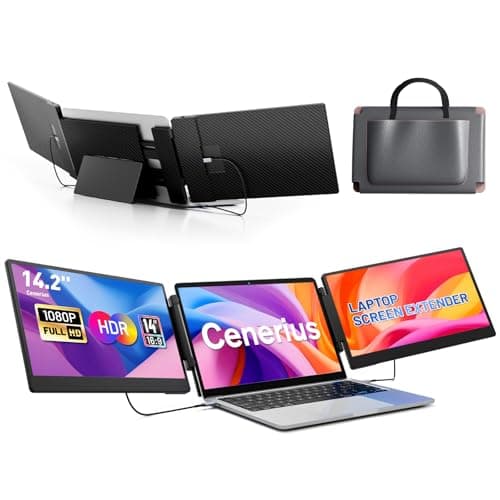 Cenerius 14.2" Laptop Screen Extender, FHD 1080P IPS Portable Monitor for Laptop, Triple Screen Monitor Extender Compatible with 13"-17" Laptops, HDMI/USB-A/C Plug-Play for Windows, Mac, Android