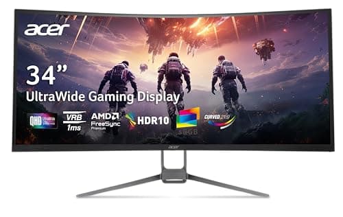 acer Nitro 34 Inch 1000R 21:9 Curved Zero-Frame QHD 3440 x 1440 Gaming Monitor | AMD FreeSync Premium | Up to 120Hz Refresh | 1ms VRB | Two Display Port 1.2 & Two HDMI 2.0 Ports | EDA343CUR J0bmiippx