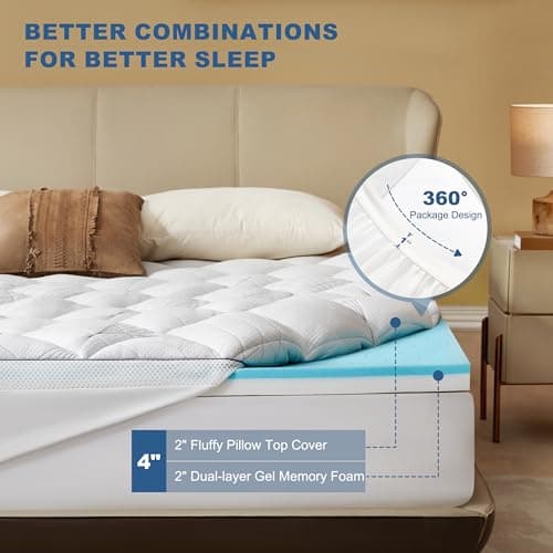 Bedlore 4-Inch Queen Mattress Topper for Back Pain - Dual Layer Medium Support (2" Gel Memory Foam + 2" Cooling Fluffy Pillow Top Pad), Breathable & Pressure Relief (White) 6