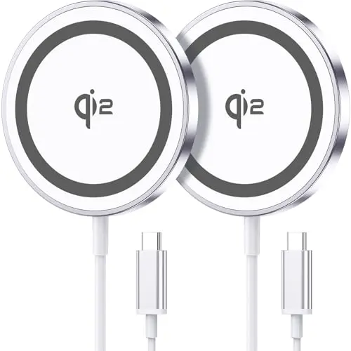 for Mag-Safe Charger 2 Pack,Qi2 Certified 15W Magnetic Wireless Charger Fast Charging Pad for iPhone 17 16 15 14 13 12&Airpods Pro 4 3 2&Samsung Galaxy S25&Pixel 10 Series,Strong Magnet,Ultra-Thin