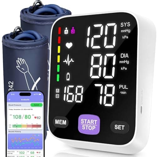 Andesfit Upper Arm Blood Pressure Monitor for Home Use 17" Large & 21" XL Extra Large Cuff Big arm, Free APP Bluetooth Sync Apple Health Track Google Fit, Large Display Smart BP Machine for Seniors