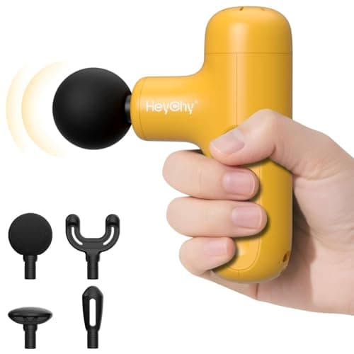 HEYCHY Super Mini Massage Gun Deep Tissue, Handheld Muscle Massager with 4 Heads, Percussion Travel Size Massager Gun for Men & Women Back Pain Relief, Quiet for Home, Gym, Office, Yellow