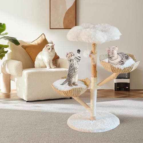Real Wood Modern Cat Tree Tower for Indoor Cats Large Adult, Wooden Cat Tower with Scratching Post and Bed, Unique Handmade Aesthetic Cat Tree with Real Wood Branches, Luxury Boho Cat Furniture (XL) 7