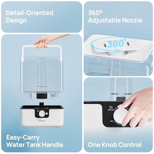CHIVALZ 6L Humidifiers for Bedroom Large Room Home, Cool Mist Top Fill Humidifiers for Baby Nursery and Plants, 26dB Quiet, Nightlight, Up to 50 Hours, Oil Diffuser 1 Pack + 2 Mist Outlets White 7