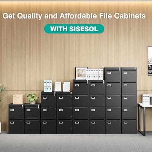 SISESOL 2 Drawer File Cabinet with Lock,Narrow Vertical Filing Cabinet,Under Desk File Cabinets,Black Metal File Cabinets for Home Office,Fit Letter/A4/Legal Size File,Easy Assembly 8