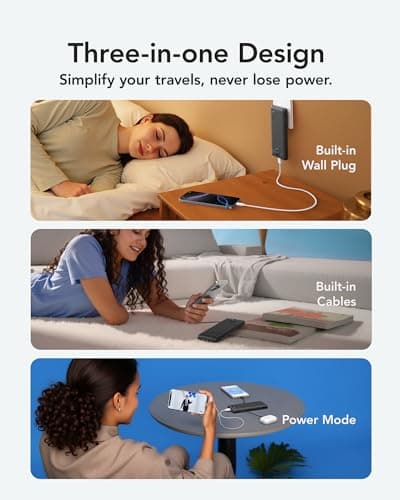 VRURC Portable Charger Power Bank - 10000mAh Fast Charging 22.5W with Wall Plug Slim Portable Charger Built in Cables USB C Portable Phone Charger Travel Accessories -Black(1 Pack) 5