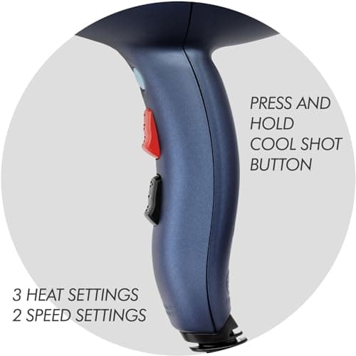 Sam Villa Lightweight & Quiet Ionic Professional Hair Dryer with Variable Speed & Temperature, Midnight Blue 6