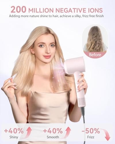 Hair Dryer for Women High Speed 1500W, warmmama Ionic Blow Dryer for Curly Hair Quiet Brushless Motor Fast Drying Thermo-Control, Travel Hair Dryers with Diffuser and Nozzle, Pink 6