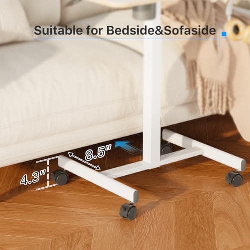 SpaceErgo Mobile Standing Desk, Rolling Laptop Table Adjustable Height with Cup Holder, 28 inch Portable Cart Workstation with 4 Lockable Wheels, White with Hook and Slots for Home Office 6