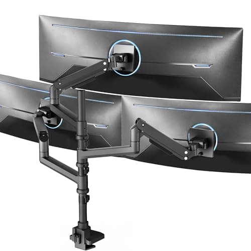 VIVO Pneumatic Arm Triple Ultrawide Monitor Extra Tall Desk Mount for Up to 49 inch Screens, Heavy Duty Clamp, Holds 3 Ultra Wides Up to 44 lbs, Black, STAND-V300D