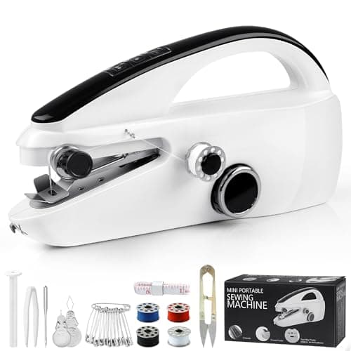 Handheld Sewing Machine, Dual Speed Hand Held Sewing Machine, Sewing Mini Portable Machine for Beginners, Adults, DIY, Home, Travel-White