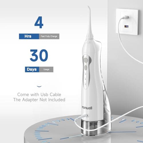 Mornwell Water Flosser Cordless, Water Flossers for Teeth - 300ML Tank and 4 Jet Tips, 3 Modes Portable Dental Oral Irrigator, Braces Care, Rechargeable Waterproof Portable Water Flosser 5