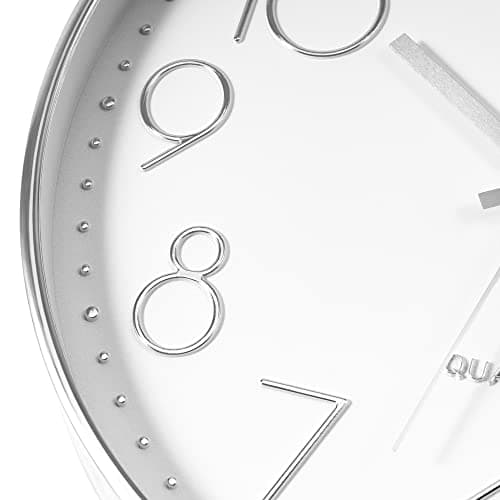 Foxtop Silver Wall Clock Silent Non-Ticking Battery Operated Round Modern Wall Clock for Office School Home Living Room Bedroom Bathroom Kitchen Decor 12 inch 8