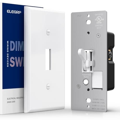 ELEGRP Digital Toggle Dimmer Switch for Dimmable LED, CFL and Incandescent Light Bulbs, Single Pole or 3-Way Toggle LED Dimmer Light Switch, Wall Plate Included, UL Listed, 1 Pack, White