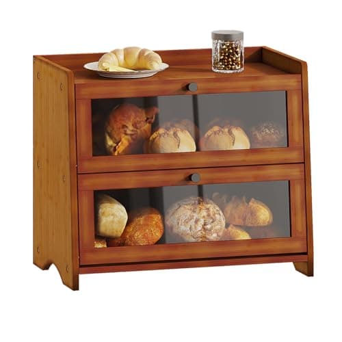 BAMBANG Bread Box for Kitchen Countertop, Extra Large Bamboo Bread Storage Container for Homemade Bread, Double Layer Sourdough Breadox, Bread Bin Organizer for Counter Cabinet Pantry, Brown
