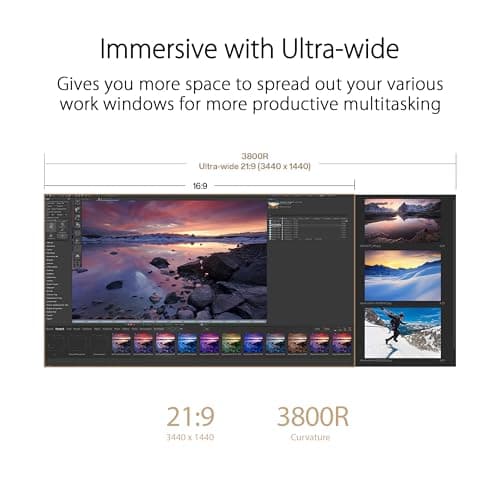 ASUS ProArt Display 34” Ultrawide Curved Professional HDR Monitor (PA34VCNV) - IPS, 21:9 3440 x 1440, 3800R Curve, 100% sRGB/Rec709, ΔE<2, Calman Verified, USB-C Docking PD 96W, RJ45, 3 Year Warranty 5