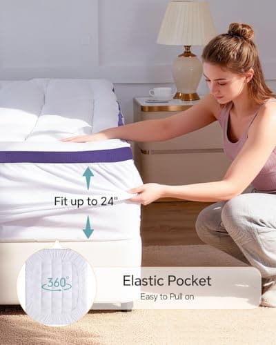 ChiXpace Dual Layer 4 Inch Memory Foam Mattress Topper Queen - 2 Inch Gel Memory Foam and 2 Inch Pillow Top Mattress Pad, 7-Zone Egg Crate Queen Size Mattress Topper(White) 5