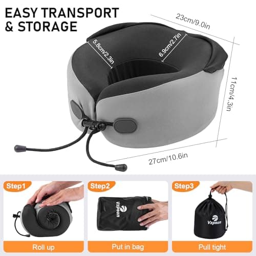 Vzpeun Neck Pillow for Travel - Hooded Memory Foam Plane Pillow for Airplane, Office, Cars Sleeping, Road Trip, Long Flights, Portable Plane Accessories, Includes Eye Mask & Earplugs (Blue) 6