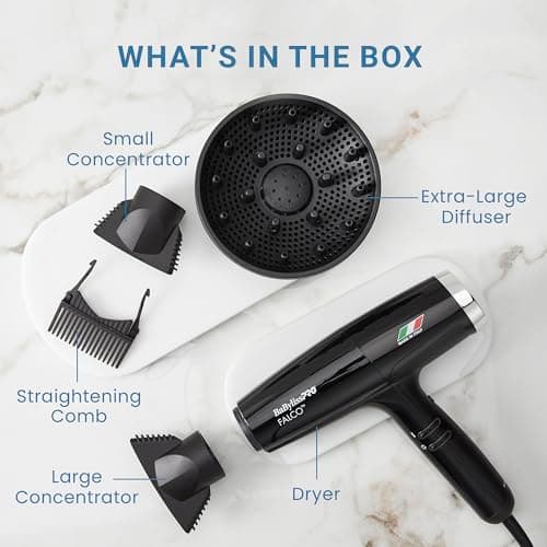 BaBylissPRO Nano Titanium Professional Italian High-Speed Falco Hair Dryer with Concentrator Nozzles, 2000-Watt Ionic Blow Dryer with Diffuser 6