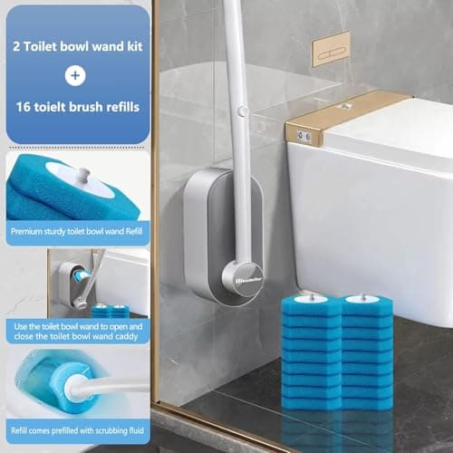 Disposable Toilet Brush with 32 Refills, Wall Mount Toilet Bowl Brush, 32PCS Powerful Toilet Brush Refills, Toilet Bowl Wand, Convenient and Contact-Free Toilet Brush Disposable. 6