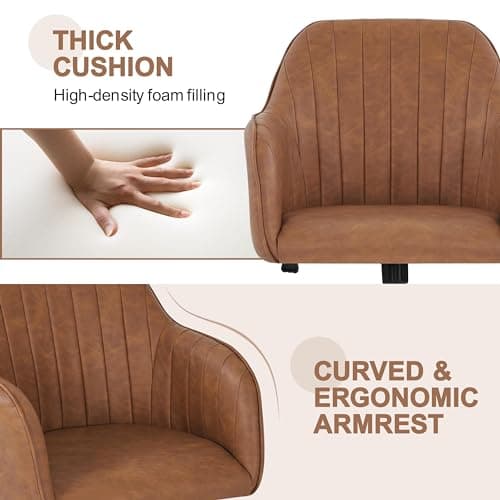 Yaheetech Modern Faux Leather Desk Chair Makeup Chair Height Adjustable Swivel Office Task Computer Armchair for Living Room Retro Brown 5