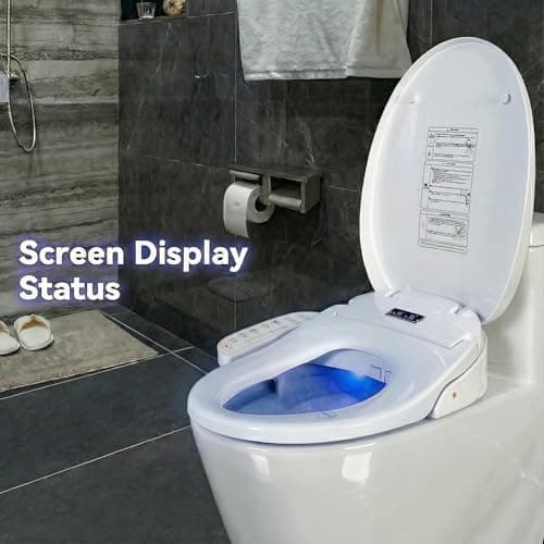 KioGro Smart Heated Toilet Seat for Elongated V-Shaped Toilets – Bidet Warm Water Wash, Self-Cleaning Nozzle, Warm Air Dryer, Deodorizer, Soft-Close Lid, LED Night Light & Touch Panel, Easy Install 7