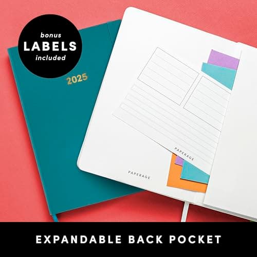 PAPERAGE 2025 Weekly & Monthly Hardcover Planner (Black), 12 Month (January 2025 - December 2025), 5.7 in x 8 in, Weekly & Monthly Spreads, Includes Additional Note Pages, Back Pocket & Trackers 7
