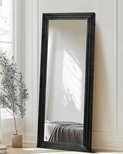 ABSWHLM Full Length Mirror 65"x24" Solid Wood Frame Floor Large Mirror for Living Room, Bedroom Hanging or Leaning Wall-Mounted, Black 5