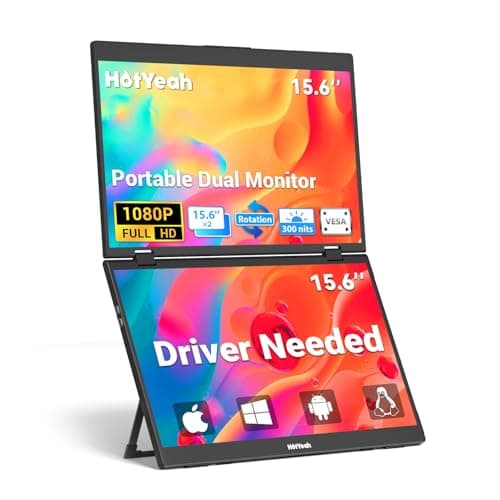 HotYeah Triple Laptop Screen Extender, 15.6" Dual Stacked Monitor (Windows/Mac/Android),1080P FHD Folding Portable Travel Extended Screen w/Kickstand & VESA, 180° Rotation, Double Monitor for Laptop