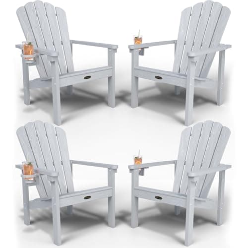 THOEOE Stackable Adirondack Chair Set of 4, HDPE All-Weather Adirondack Chairs - Durable and Space Saving, Plastic Outdoor Fire Pit Chairs with Cup Holder,White