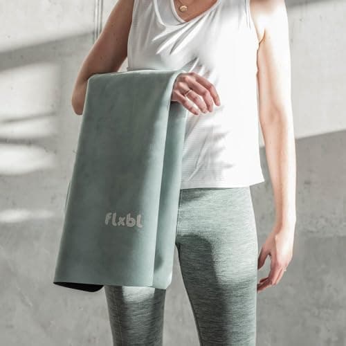FLXBL Travel Yoga Mat and Top Layer - Thin, Light, Foldable and Washable (Sage) 5