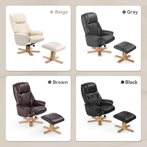 Swivel Recliner Chair with Ottoman, Recliners on Clearance, Stylish Faux Leather Recliner Chairs for Adults, 360° Swivel Reclining Chair for Living Room, Study, RV Recliners, Cream 9