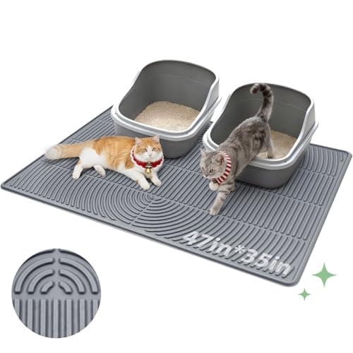 Pawtasy Cat Litter Box Mat,47" x 35" Extra Large Silicone Waterproof Litter Trapping Mat for Scatter Control Soft on Kitty Paws Non-Slip Easy to Clean