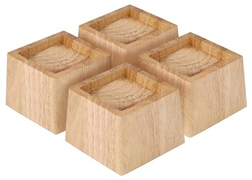 TQVAI Wood Bed Risers - Supports up to 2200 lbs - Heavy Duty Furniture Risers for Sofa Desk Couch Table, 4 Pack Bed Frame Legs Support with Non-Slip Rubber Pad, 2.5" H(Inner 2" H) - Original