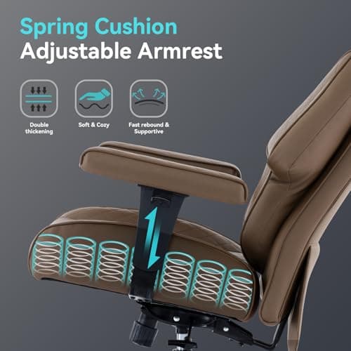 EXCEBET Big and Tall Office Chair with Footrest, PU Leather High Back Executive Office Chair 400lbs, Ergonomic Computer Chairs Lumbar Support for Heavy People (Brown) 5