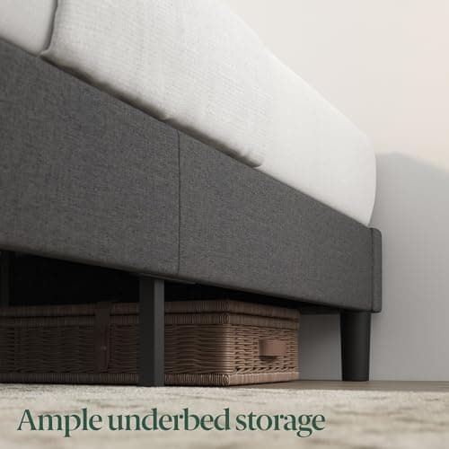 Zinus Curtis Upholstered Platform Bed Frame, Mattress Foundation, Wood Slat Support, No Box Spring Needed, Eco Friendly WonderBox (TM) Packaging, Dark Grey, Queen 6