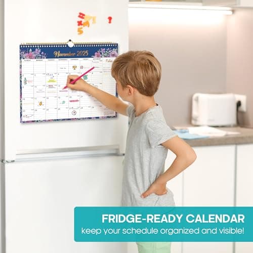 Calendar 2025-2026, Monthly Wall Calendar from July 2025 to December 2026, 11.5" x 14.7", Spiral Binding Hanging Wall Calendar, Perfect for Home or Office, Floral 5