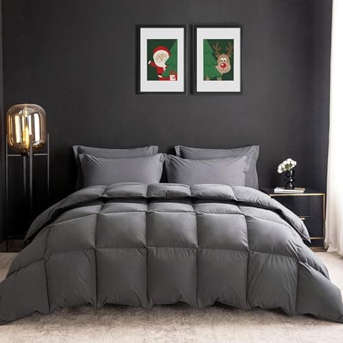 WENERSI Feather Down Fiber Comforter Full/Queen Size,Hotel Style Bedding Comforter,750+ Fill Power,1200TC,100% Organic Cotton Fabric,All Season Grey Duvet Insert with 8 Corner Tabs
