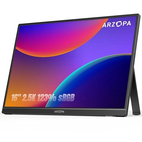 ARZOPA 16" 2.5K Portable Monitor, 2560x1600 QHD IPS Display 123% sRGB with Built-in Stand USB-C HDMI Eye Care External Second Screen for Mac Laptop Phone PS4/5 Xbox Switch -Z1RC