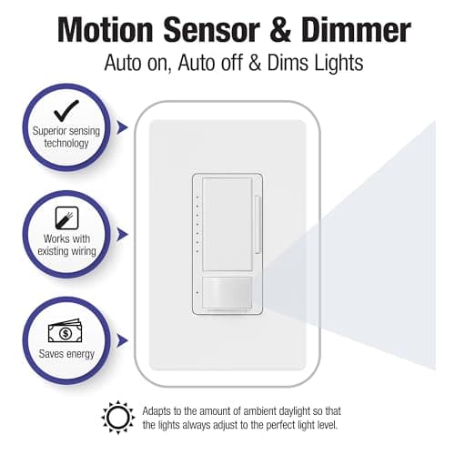Lutron Maestro Motion Sensor Dimmer Switch for Bathroom, Garage, Laundry Room, and Closet, Occupancy and Vacancy Sensor, Single-Pole/Multi-Location, No Neutral Required, MSCL-OP153M-WH, White 10