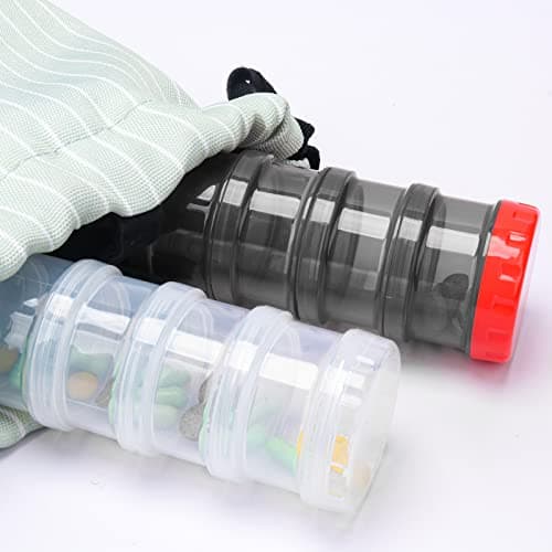 2 Pack 7 Day Pill Organizer Case Stackable Weekly Supplements Vitamins Pills Holder Dispenser Large Translucent Black with Extra Lid 7