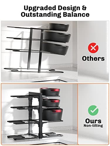 MUDEELA 8-Tier Pots and Pans Organizer under Cabinet, 15.83" Height Heavy Duty Pot Pan Organizer Kitchen Cabinet Organization and Storage, Adjustable Pot Rack for Frying Pan, Cast Iron Skillet, Black 5