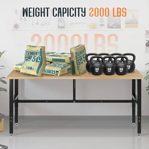 SPECRAFT 60" Folding Workbench, Adjustable Foldable Workbench with 2000 LBS Capacity, 30.7"-40" Height, Rubber Wood Top for Garage, Workshop, Office 5